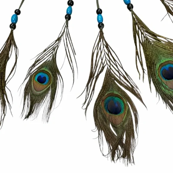 Handmade Sage Green Peacock Feather Hanging Dreamcatcher - Picture 7 of 14